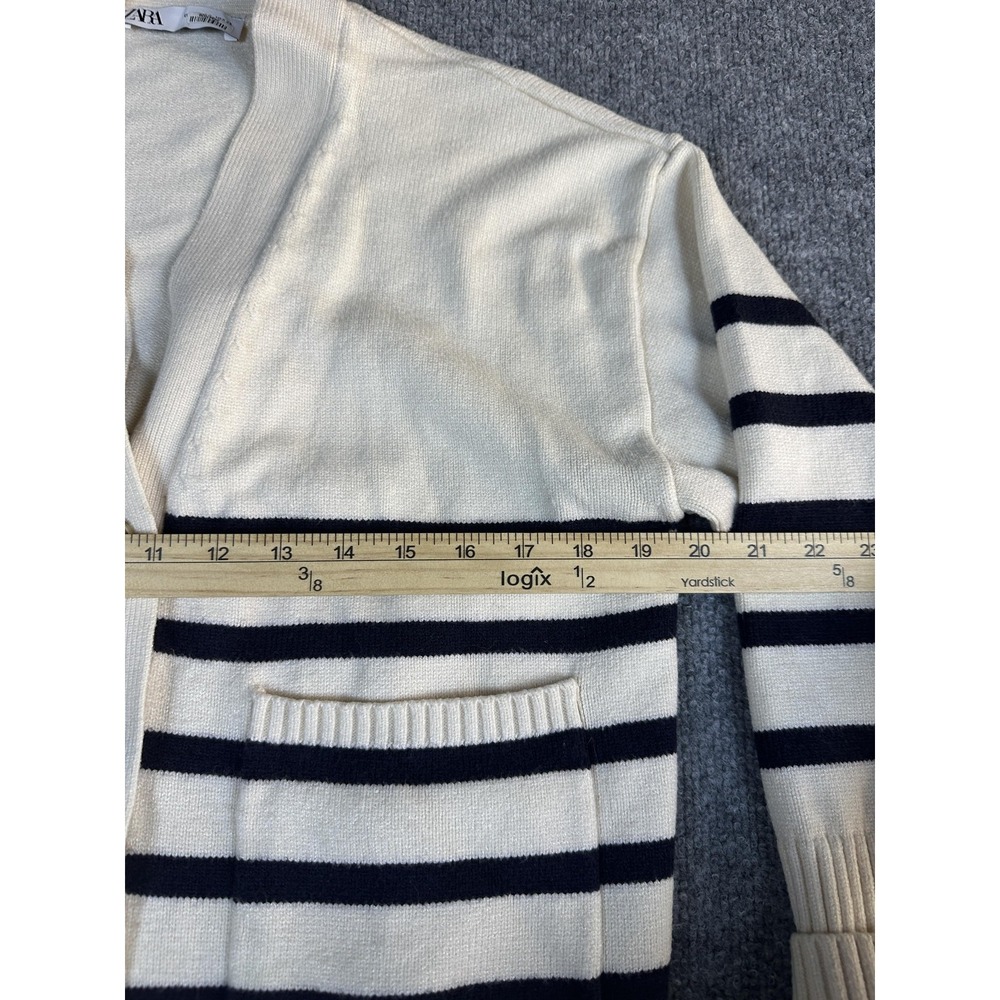 Zara Cardigan Womens S Cream Striped Nautical Coastal Fisherman Heavy Capsule - Picture 3 of 7